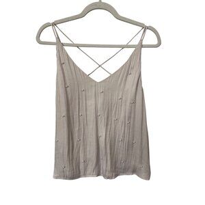 On Twelfth Pearl Embellished Cami Top Size Small V Neck Sleeveless Pink Feminine